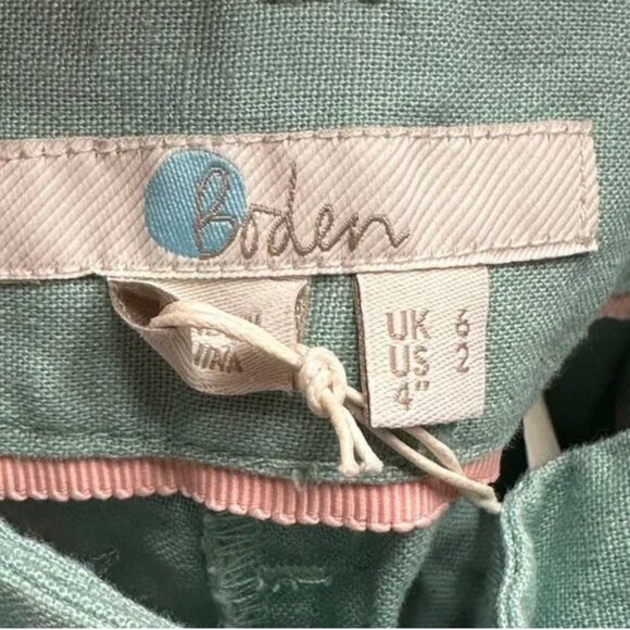 NWT Boden Seafoam Green High Waist Linen Blend Shorts with Fabric Belt Size 2 - Picture 3 of 4